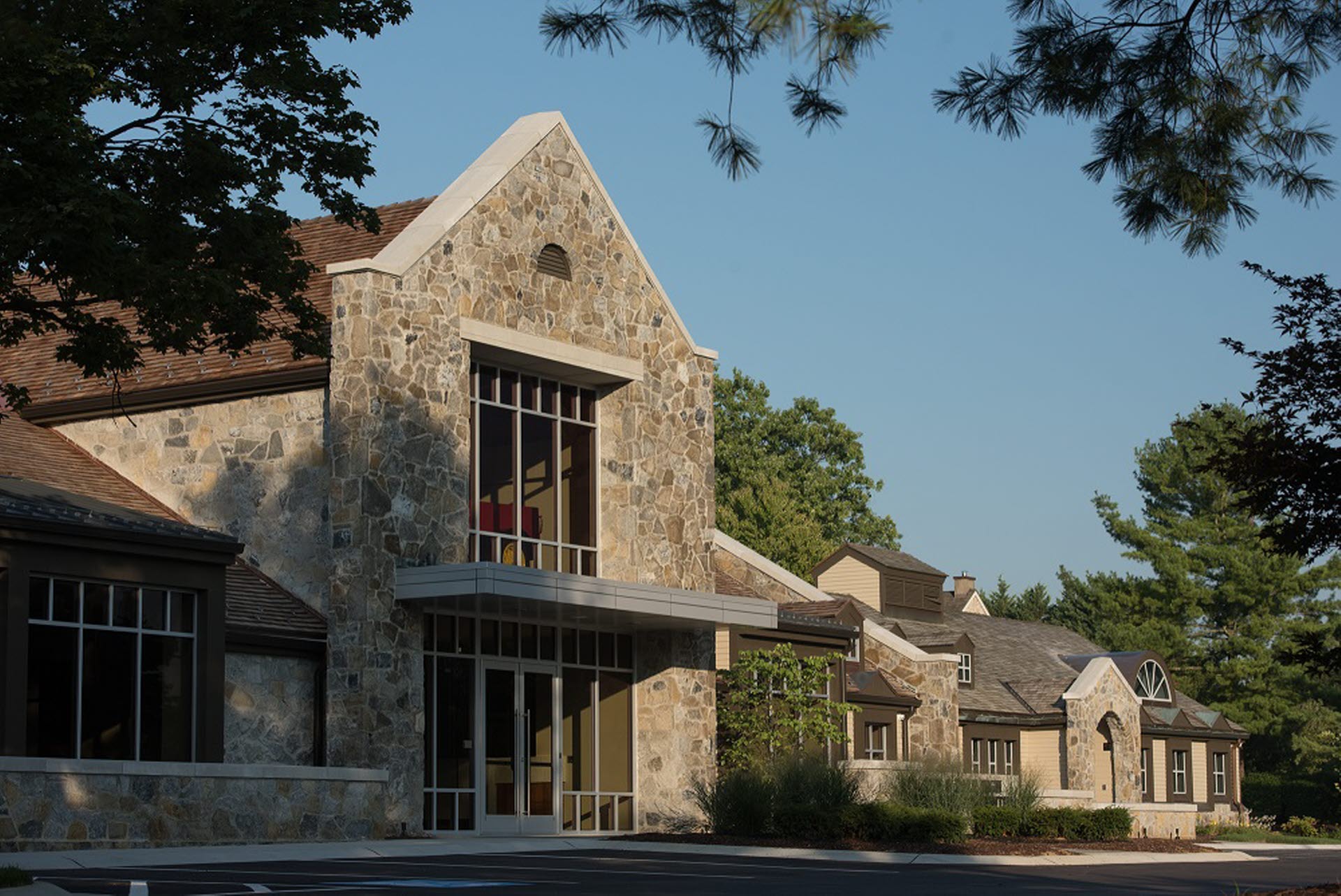 Side View of the Exterior Main Entry into the Large Atrium