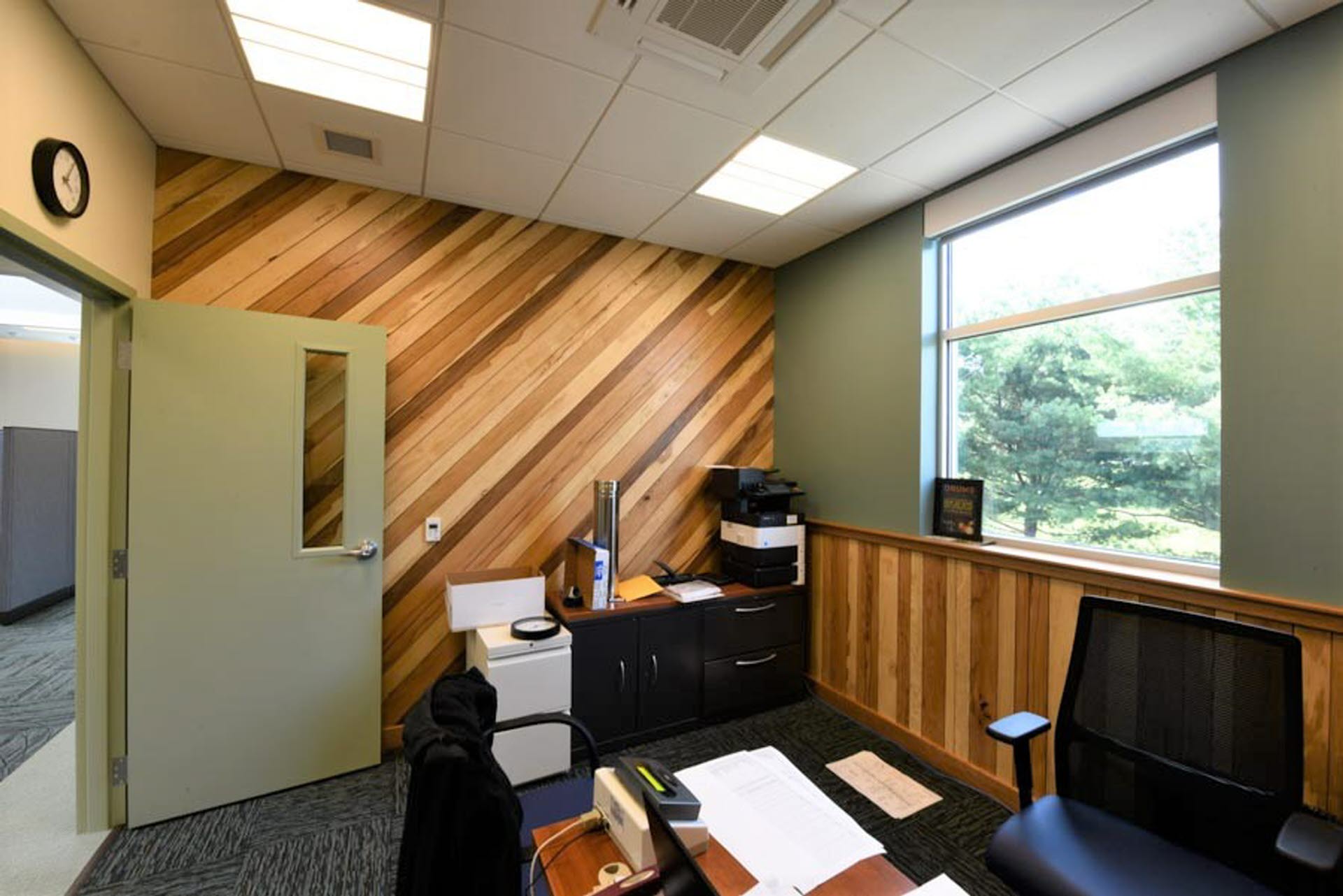Private Office featuring Reclaimed Wood from Trees required to be removed in Ferguson Township